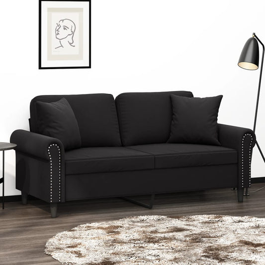 2-seater sofa with decorative cushions black 140 cm velvet