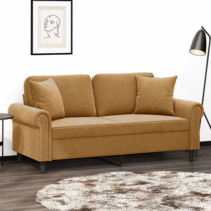 2-Sitzer-Sofa mit Zierkissen Braun 140 cm Samt