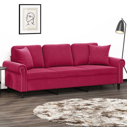 3-Sitzer-Sofa mit Zierkissen Weinrot 180 cm Samt