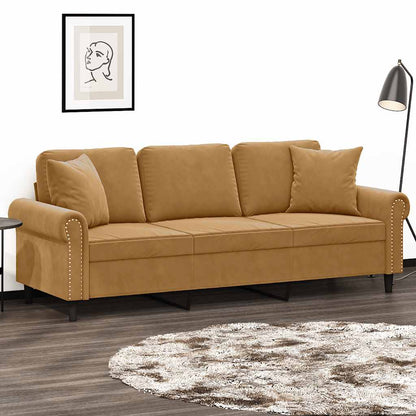 3-Sitzer-Sofa mit Zierkissen Braun 180 cm Samt
