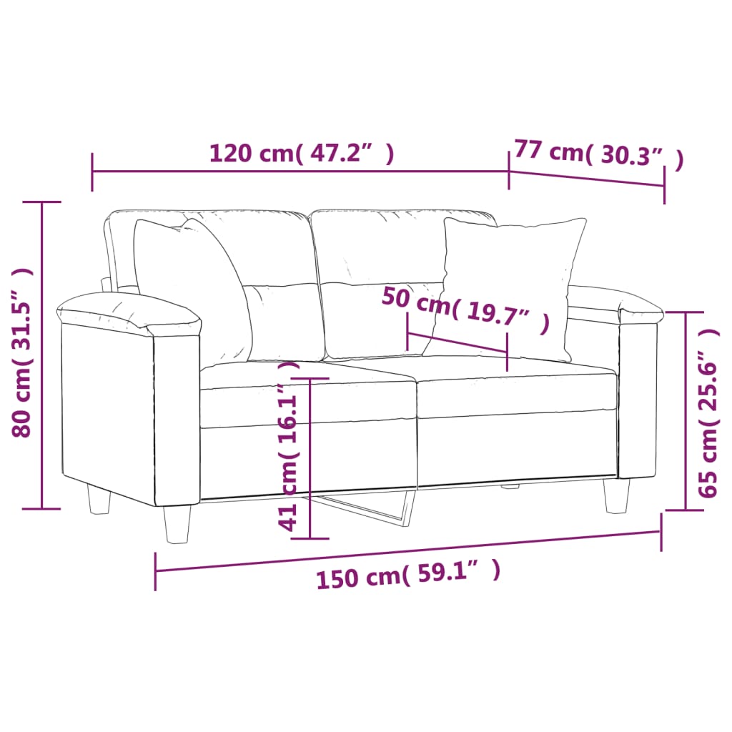 2-seater sofa with cushions light grey 120 cm microfiber fabric