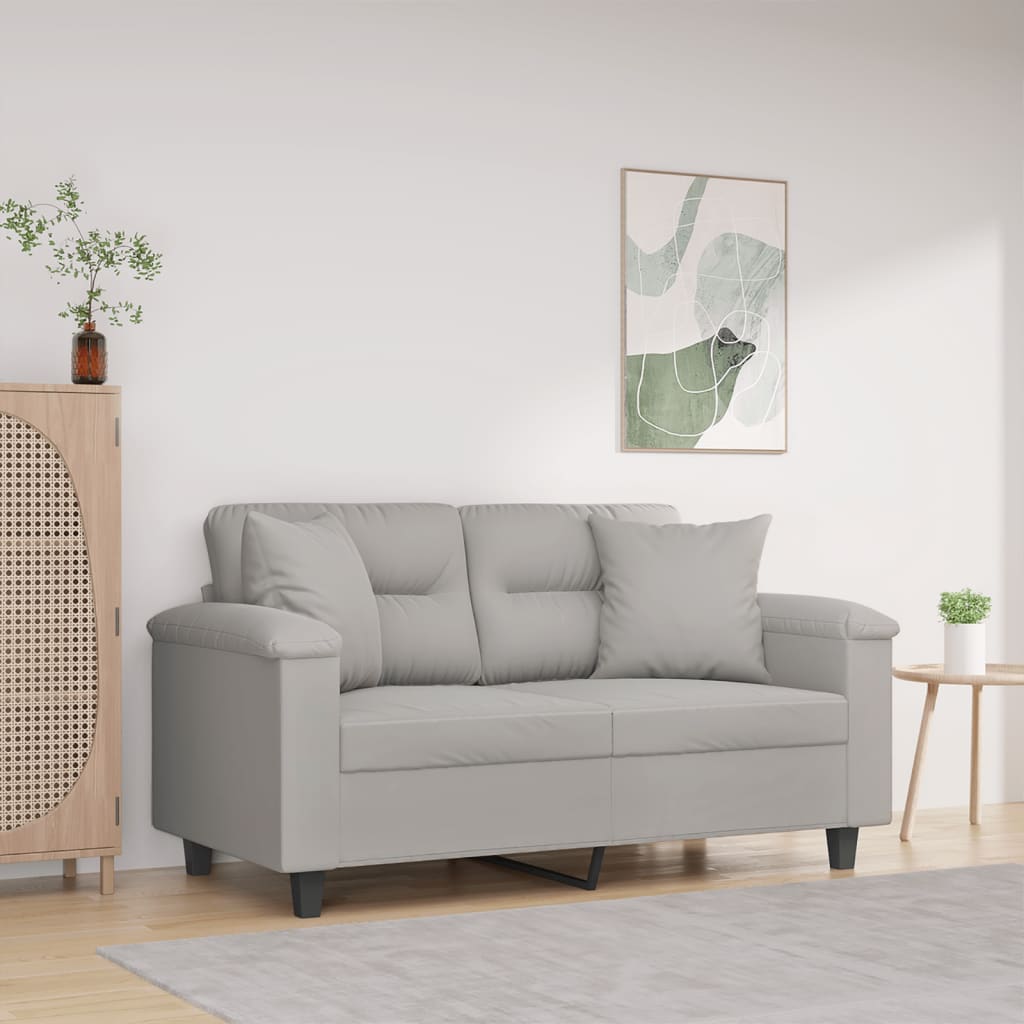 2-seater sofa with cushions light grey 120 cm microfiber fabric