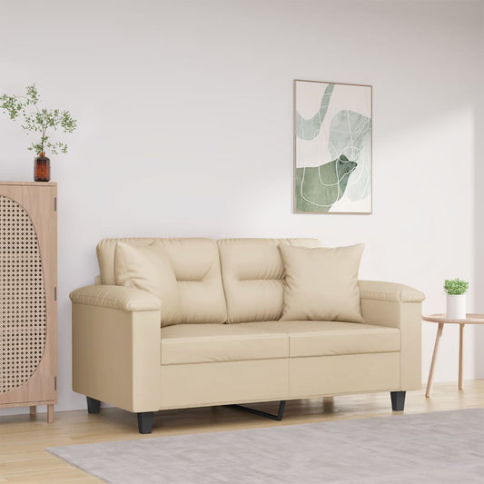 2-seater sofa with cushions cream 120 cm microfiber fabric