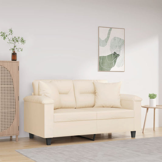 2-seater sofa with cushions beige 120 cm microfiber fabric