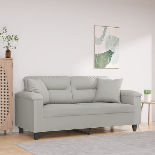 2-seater sofa with cushions light grey 140 cm microfiber fabric