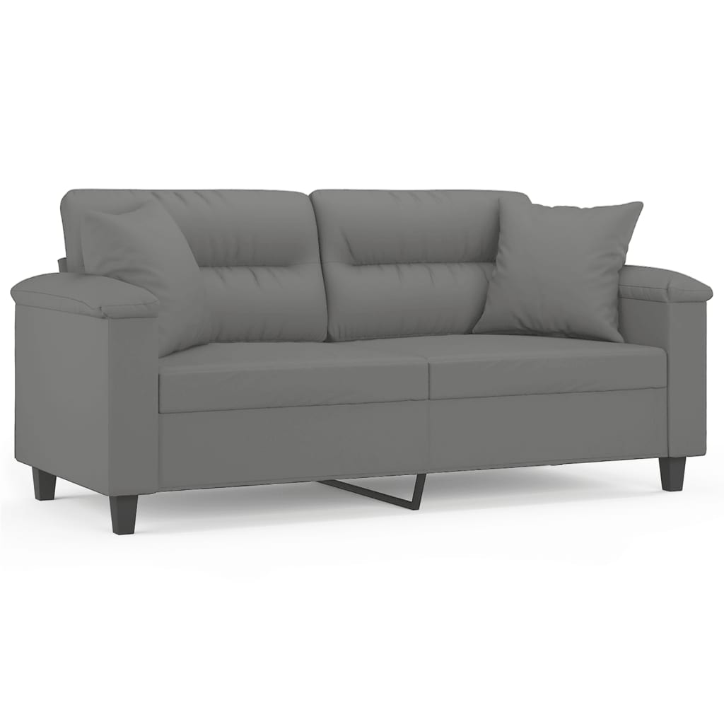 2-seater sofa with cushions dark grey 140 cm microfiber fabric