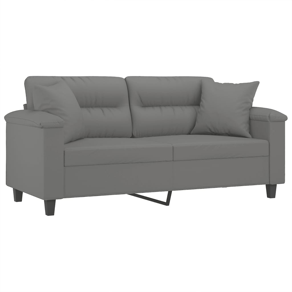 2-seater sofa with cushions dark grey 140 cm microfiber fabric