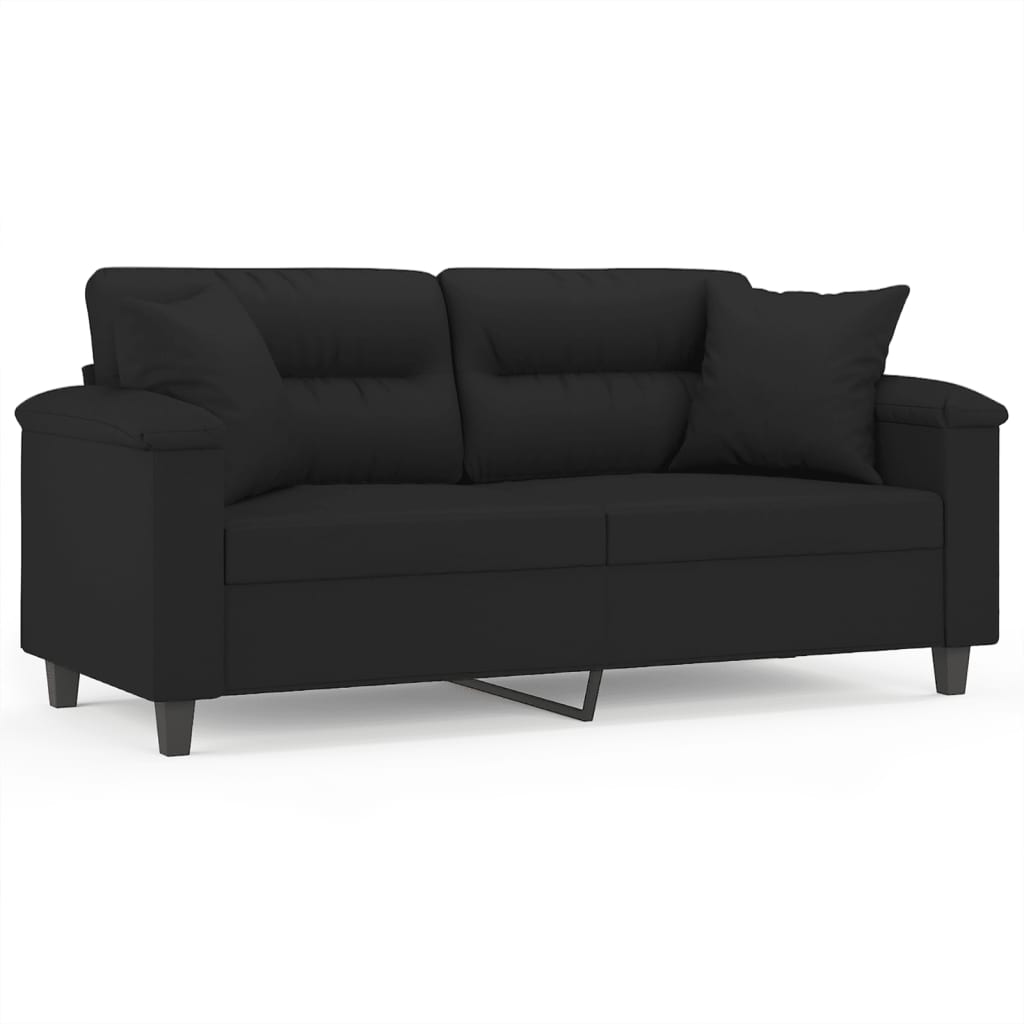 2-seater sofa with cushions black 140 cm microfiber fabric