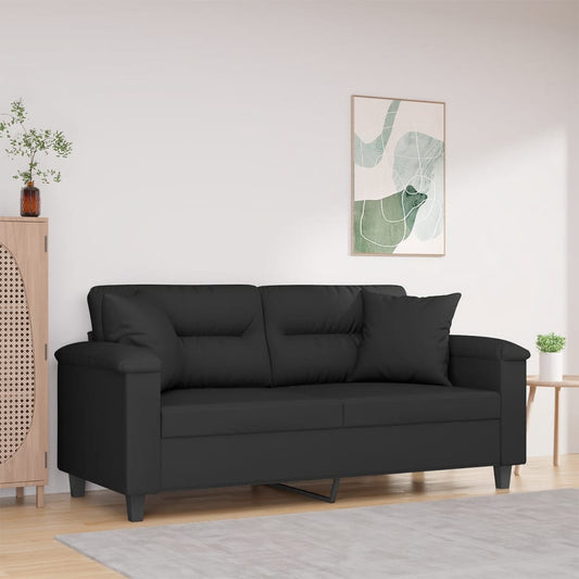 2-seater sofa with cushions black 140 cm microfiber fabric