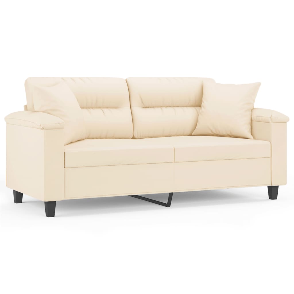 2-seater sofa with cushions beige 140 cm microfiber fabric