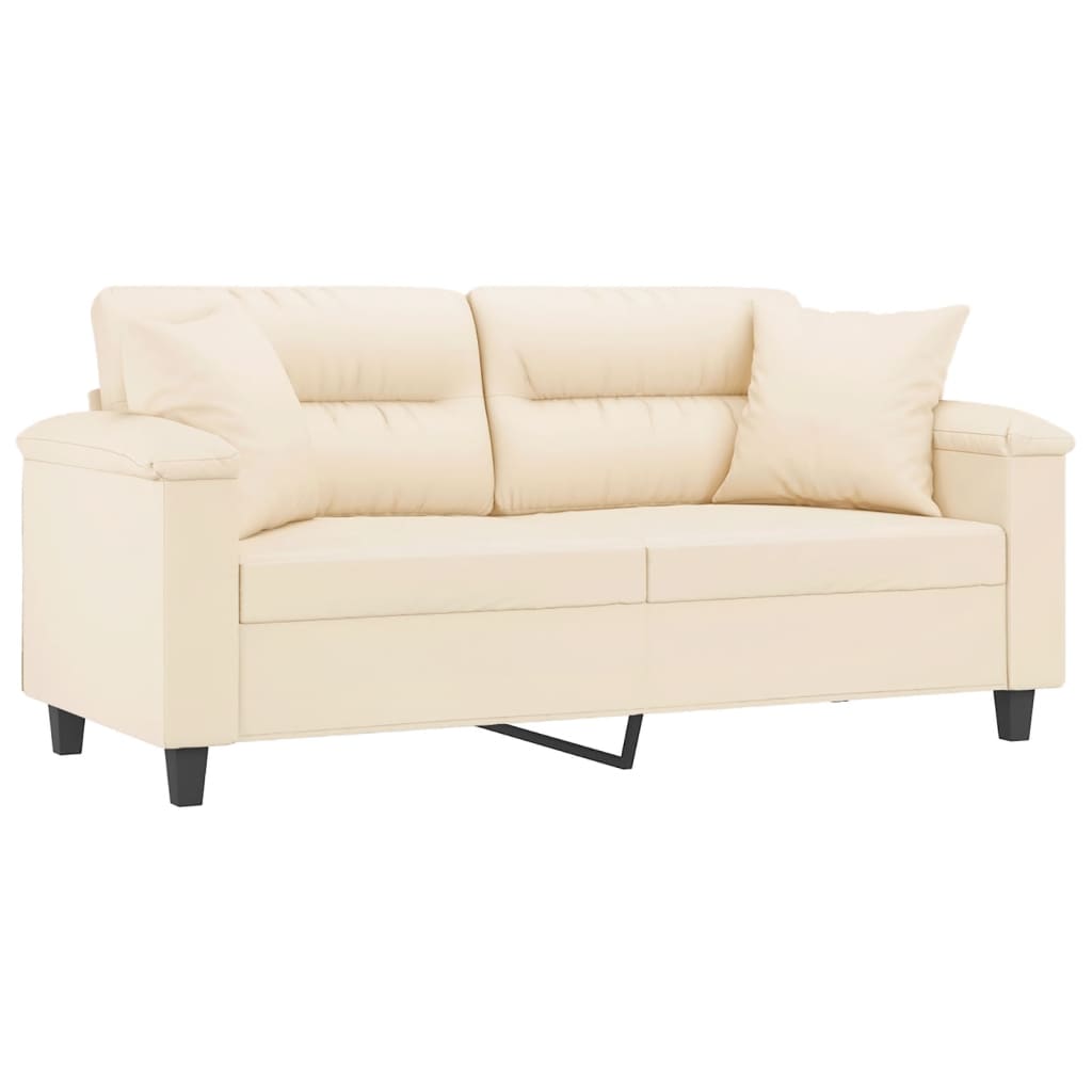 2-seater sofa with cushions beige 140 cm microfiber fabric