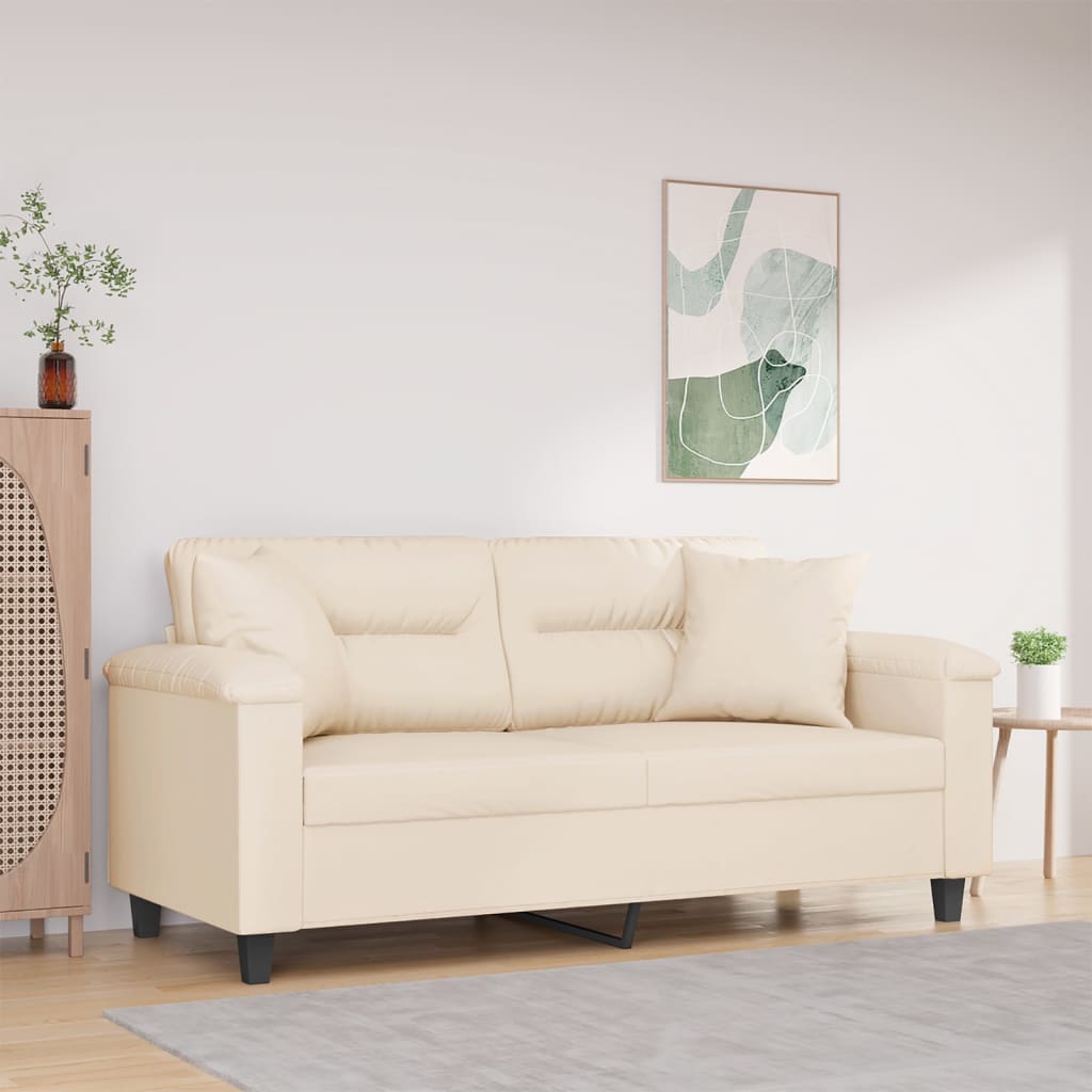 2-seater sofa with cushions beige 140 cm microfiber fabric
