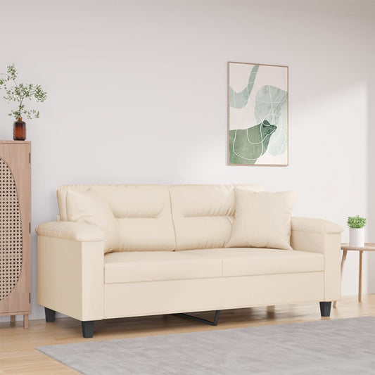 2-seater sofa with cushions beige 140 cm microfiber fabric