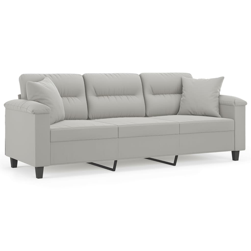 3-seater sofa with cushions light grey 180 cm microfiber fabric