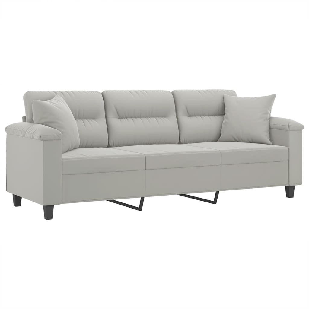 3-seater sofa with cushions light grey 180 cm microfiber fabric