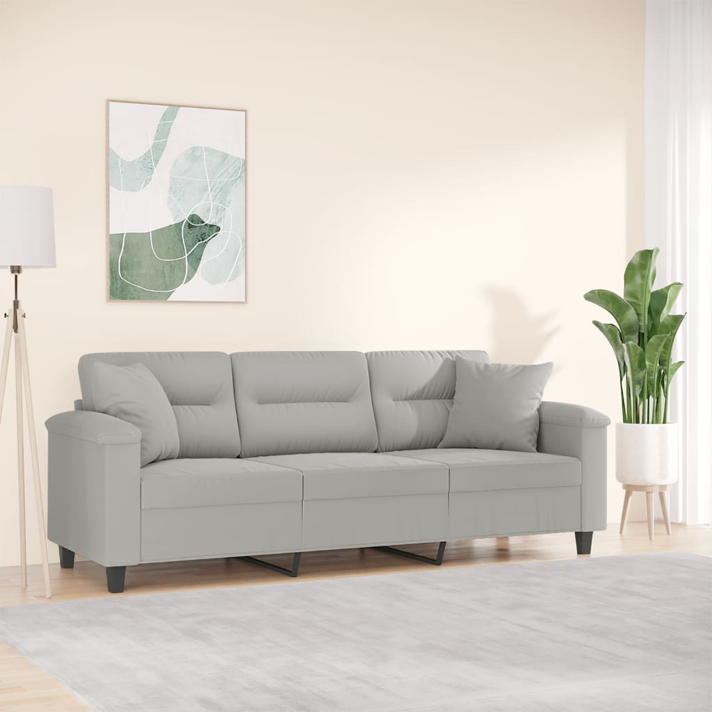 3-seater sofa with cushions light grey 180 cm microfiber fabric