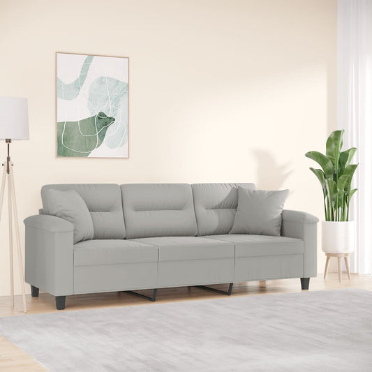 3-seater sofa with cushions light grey 180 cm microfiber fabric