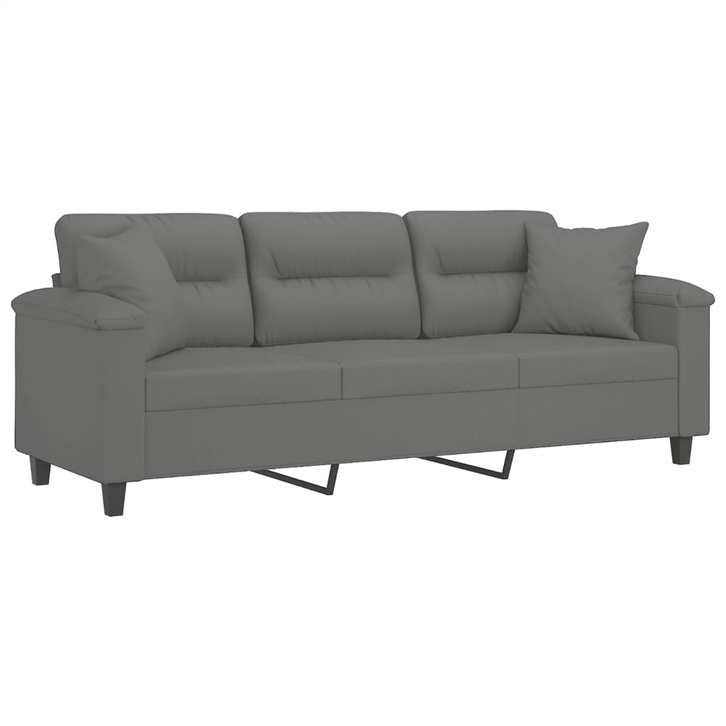 3-seater sofa with cushions dark grey 180 cm microfiber fabric