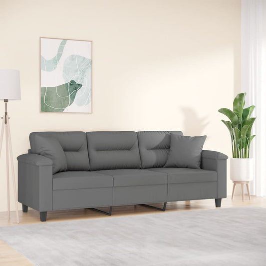 3-seater sofa with cushions dark grey 180 cm microfiber fabric