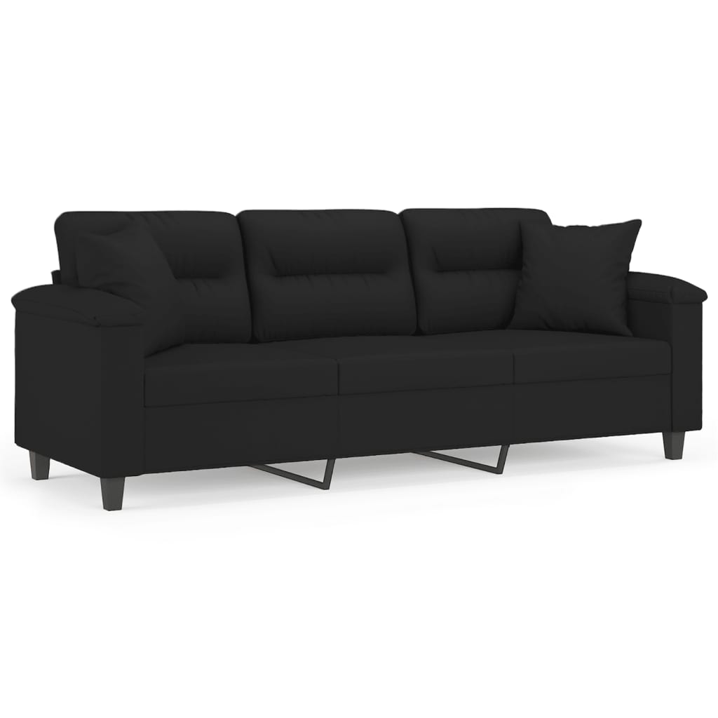 3-seater sofa with cushions black 180 cm microfiber fabric