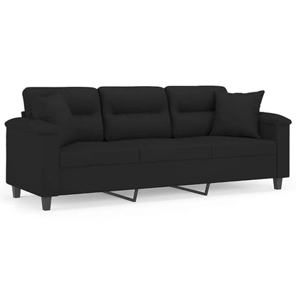 3-Sitzer-Sofa mit Kissen Schwarz 180 cm Mikrofasergewebe