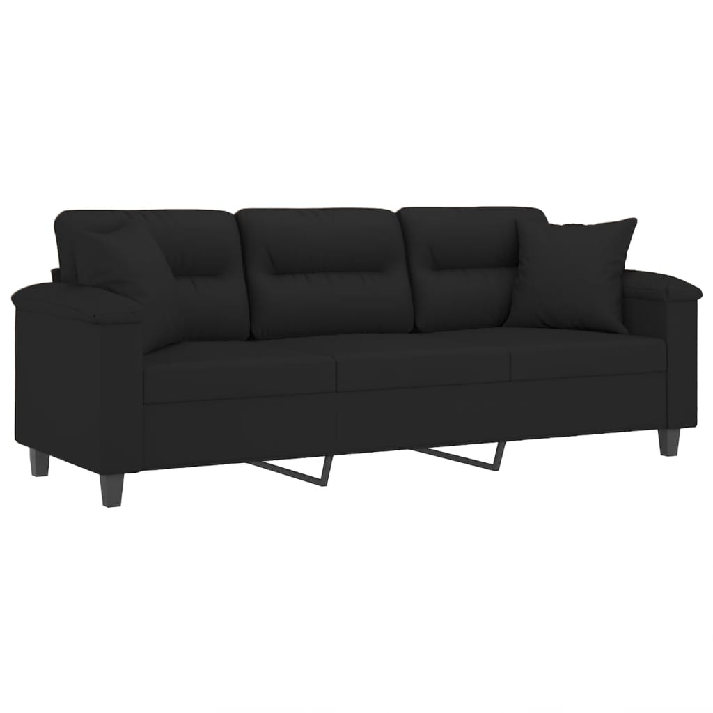 3-seater sofa with cushions black 180 cm microfiber fabric