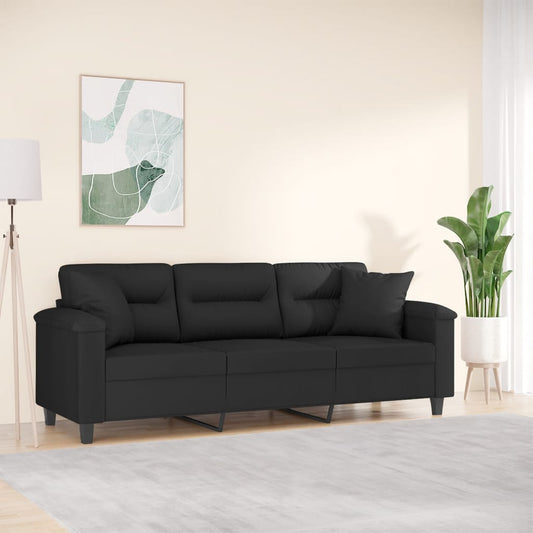 3-seater sofa with cushions black 180 cm microfiber fabric