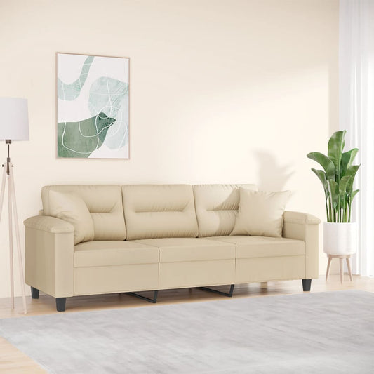 3-seater sofa with cushions cream 180 cm microfiber fabric