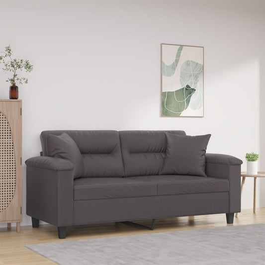 Canapé 2 places avec coussins décoratifs gris 140 cm simili cuir