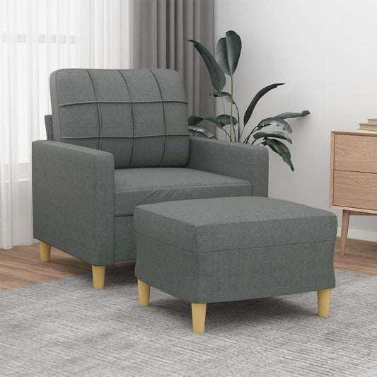 Fauteuil avec tabouret en tissu gris foncé 60 cm