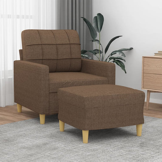 Fauteuil avec tabouret en tissu marron 60 cm