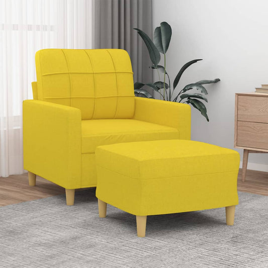 Fauteuil avec tabouret en tissu jaune clair 60 cm