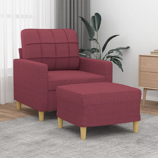 Fauteuil avec tabouret en tissu rouge vin 60 cm