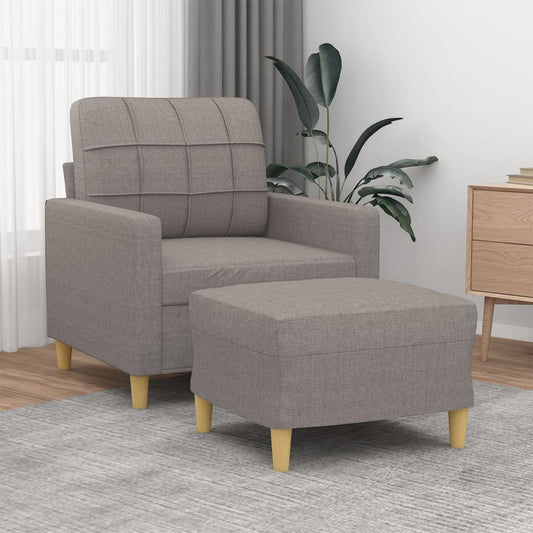 Fauteuil avec tabouret en tissu taupe 60 cm