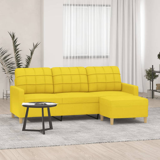 3-seater sofa with footstool light yellow 180 cm fabric