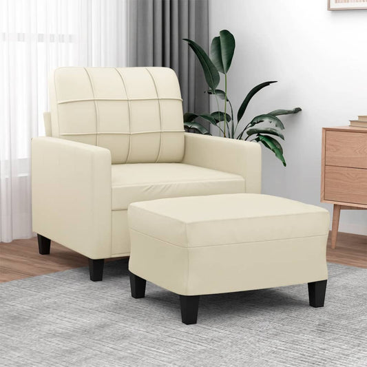 Fauteuil avec tabouret crème 60 cm simili cuir