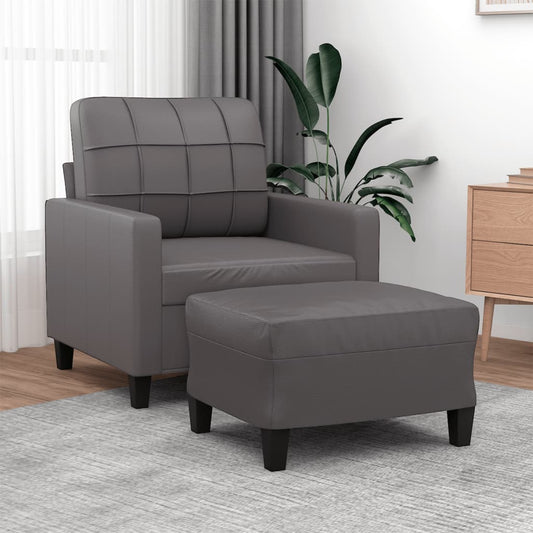 Fauteuil avec tabouret gris 60 cm en similicuir