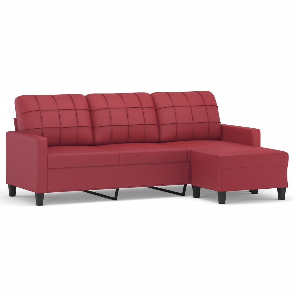 3-seater sofa with footstool wine red 180 cm artificial leather