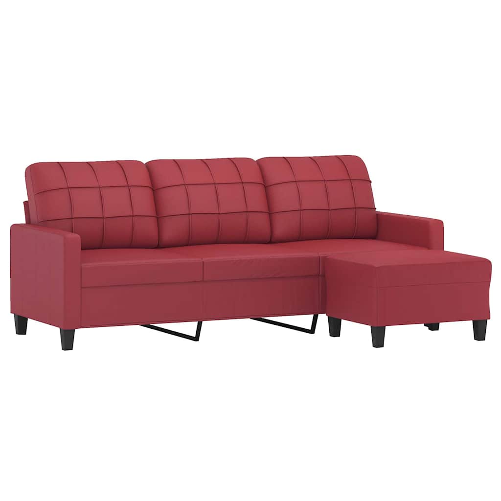 3-seater sofa with footstool wine red 180 cm artificial leather