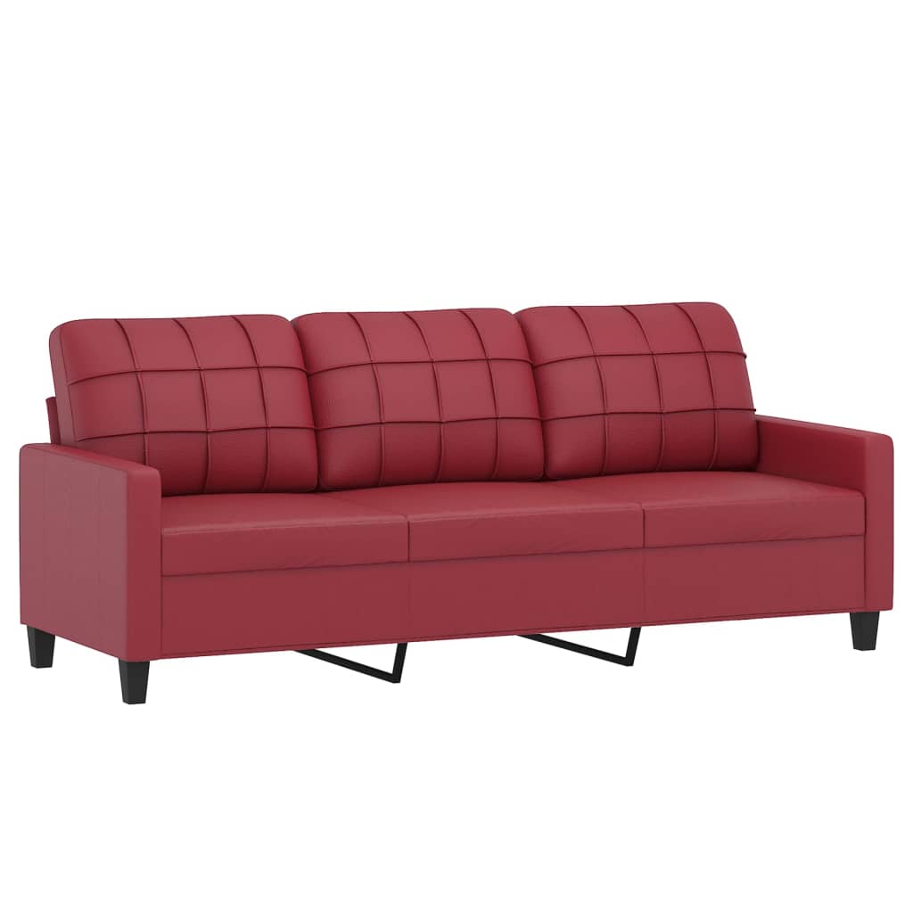3-seater sofa with footstool wine red 180 cm artificial leather