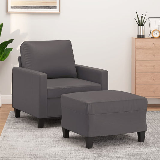 Fauteuil avec tabouret gris 60 cm en similicuir