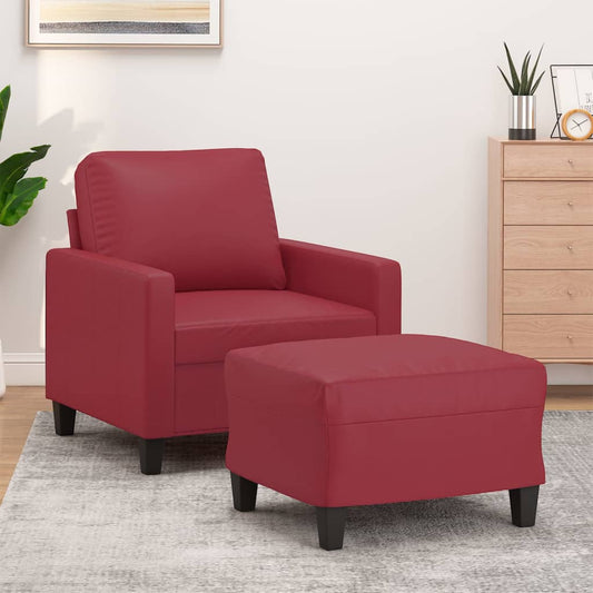 Fauteuil avec tabouret rouge vin 60 cm cuir artificiel