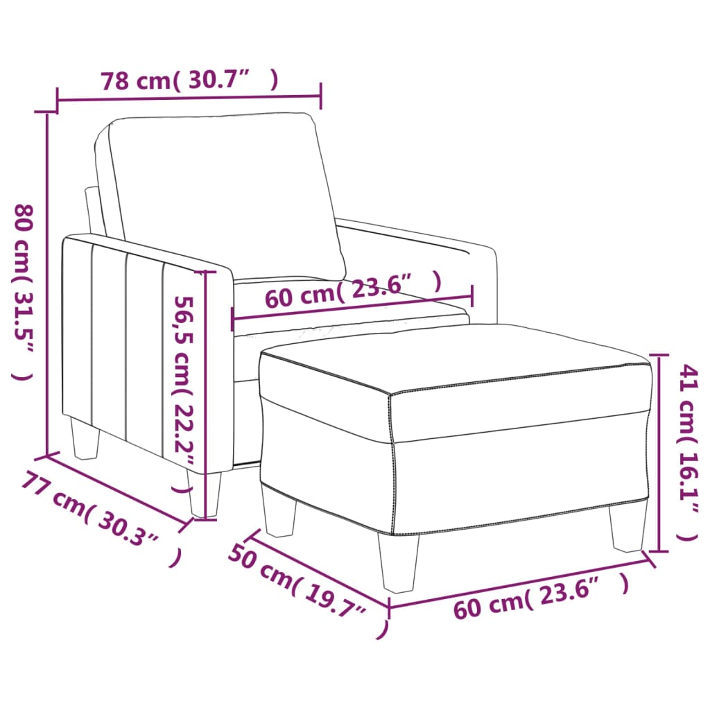 Sessel mit Hocker Cappuccino-Braun 60 cm Kunstleder