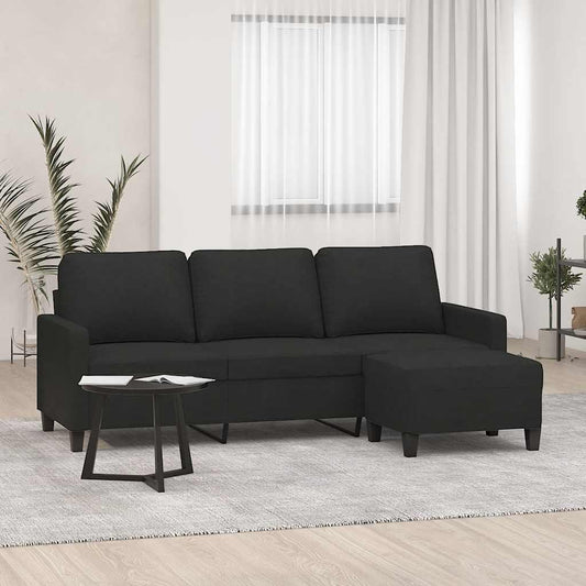 3-Sitzer-Sofa mit Hocker Schwarz 180 cm Stoff