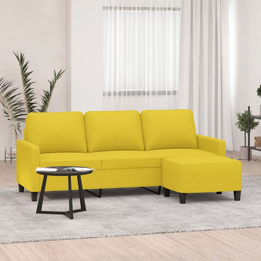 3-seater sofa with footstool light yellow 180 cm fabric