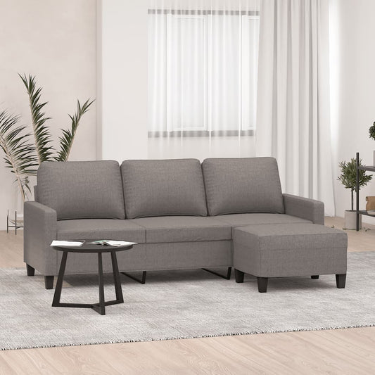 3-seater sofa with footstool taupe 180 cm fabric