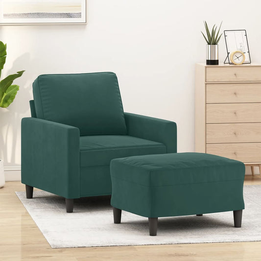 Sessel mit Hocker Dunkelgrün 60 cm Samt