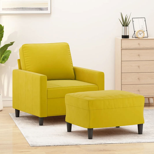 Fauteuil avec tabouret en velours jaune 60 cm