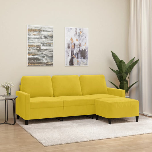 Canapé 3 places avec repose-pieds en velours jaune 180 cm