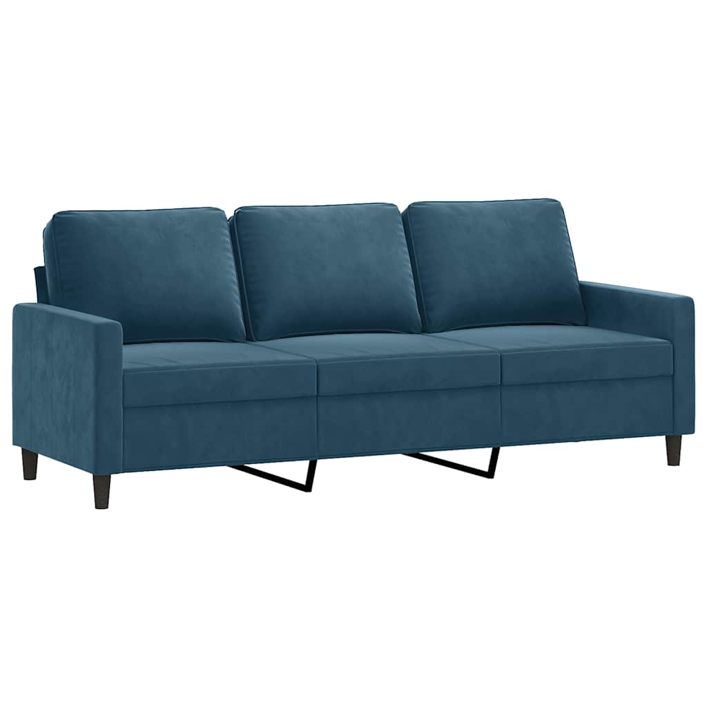 3-Sitzer-Sofa mit Hocker Blau 180 cm Samt